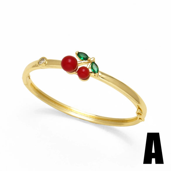 Jewelry Fruit Cherry Square Copper Goldplated Bracelet