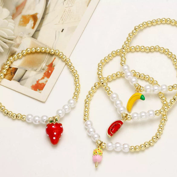 Jewelry Fruit Pendant Bracelet Copper Gold Plated Minimalist Style