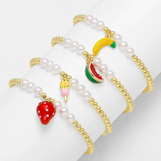 Jewelry Fruit Pendant Bracelet Copper Gold Plated Minimalist Style