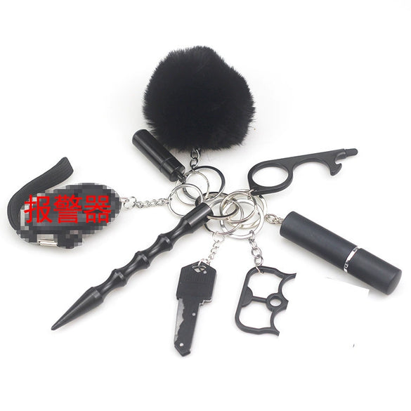 Jewelry Fur Ball Selfdefense Alarm Keychain Fashion Pill Bag Pendant Metal Electroplated