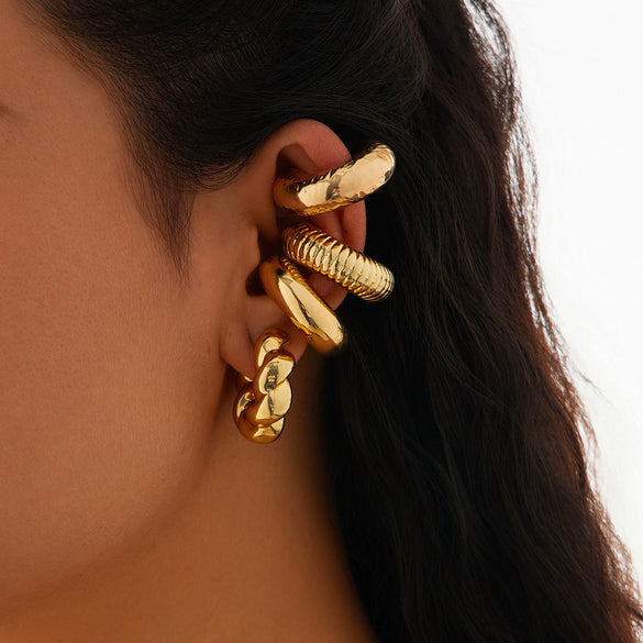 Jewelry Geometric Ccb Metal Thread Striped Electroplated Ear Clip For Women