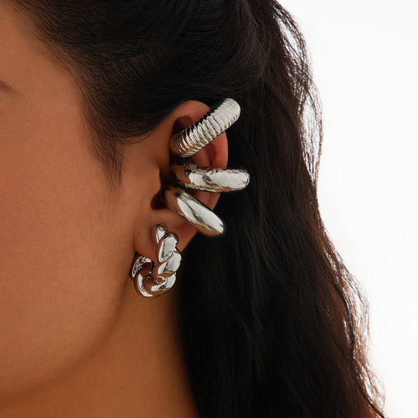 Jewelry Geometric Ccb Metal Thread Striped Electroplated Ear Clip For Women