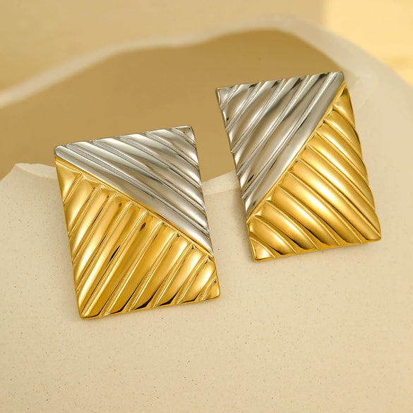 Jewelry Geometric Color Matching Square Stainless Steel Earrings Electroplating Design