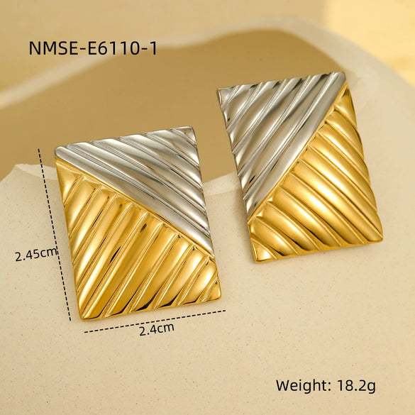 Jewelry Geometric Color Matching Square Stainless Steel Earrings Electroplating Design