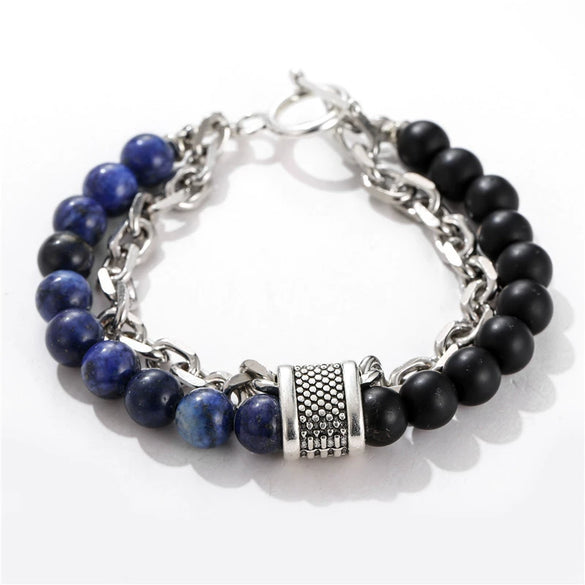 Jewelry Geometric Punk Style Frosted Artificial Crystal Alloy Men's Bracelet With Polishing