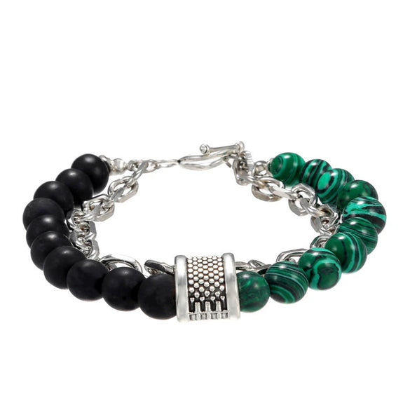 Jewelry Geometric Punk Style Frosted Artificial Crystal Alloy Men's Bracelet With Polishing