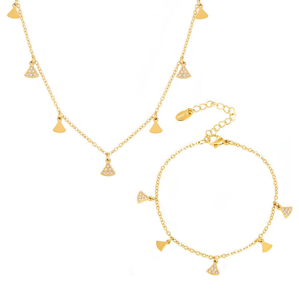 Jewelry Geometric Skirt Shaped 316L Stainless Steel And Zircon Accessories Set With 18K Gold Plated Electroplating For Women
