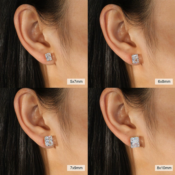 Jewelry Geometric Square 925 Silver Stud Earrings With Princess Cut Super Flash Zircon Electroplating