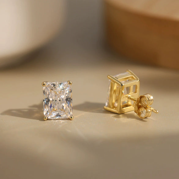 Jewelry Geometric Square 925 Silver Stud Earrings With Princess Cut Super Flash Zircon Electroplating