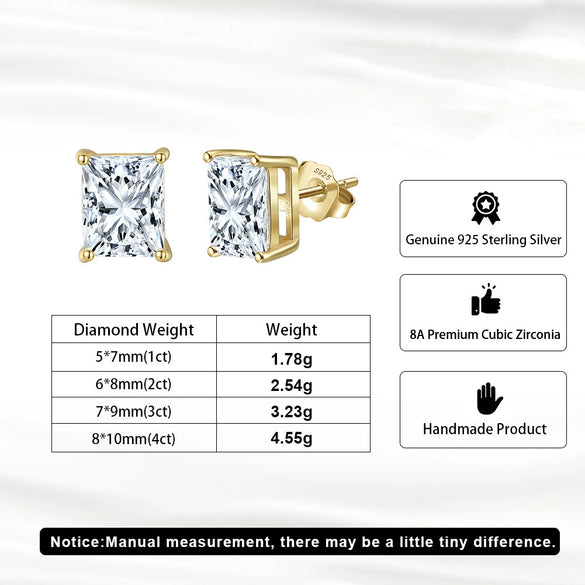 Jewelry Geometric Square 925 Silver Stud Earrings With Princess Cut Super Flash Zircon Electroplating