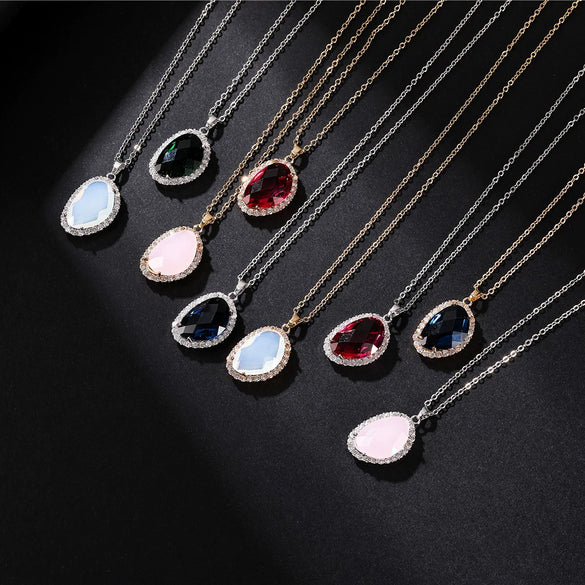 Jewelry Geometric Wings Microinlaid Cubic Zircon Women's Multicolor Necklace Ball Chain Mixed Gem Inlay Diamond Style