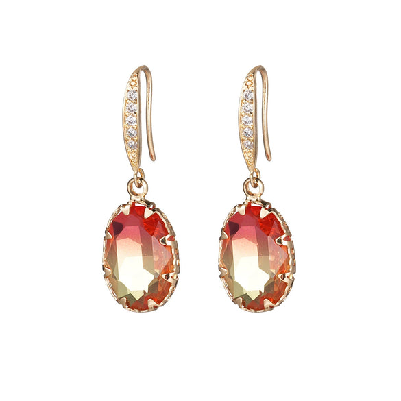 Jewelry Geometric Zircon Inlaid Oval Earrings With Electroplating For Women