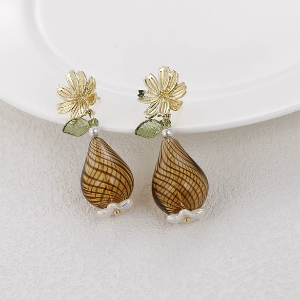 Jewelry Glass Glazed Irregular Water Drop Stripe Diy Handmade Beads Necklace Earrings