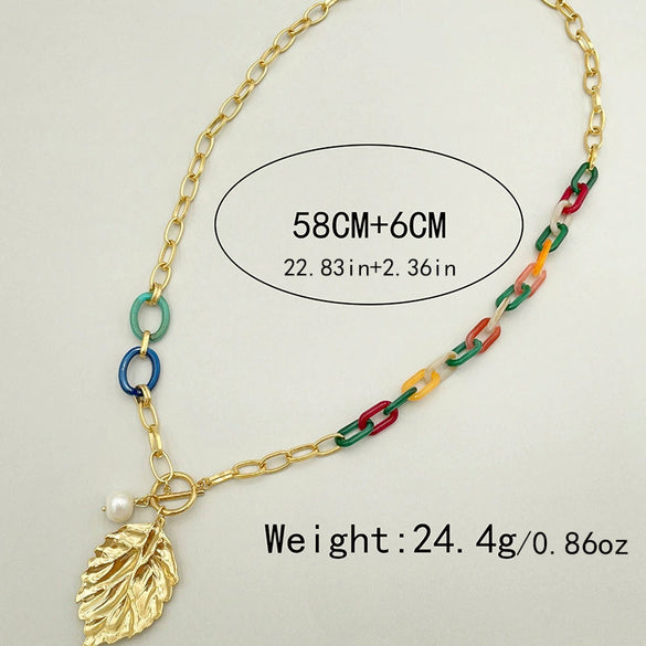 Jewelry Gold Plated Acrylic Stitching Leaf Bone Chain Necklace And Bracelet Electroplating