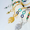 Jewelry Gold Plated Acrylic Stitching Leaf Bone Chain Necklace And Bracelet Electroplating