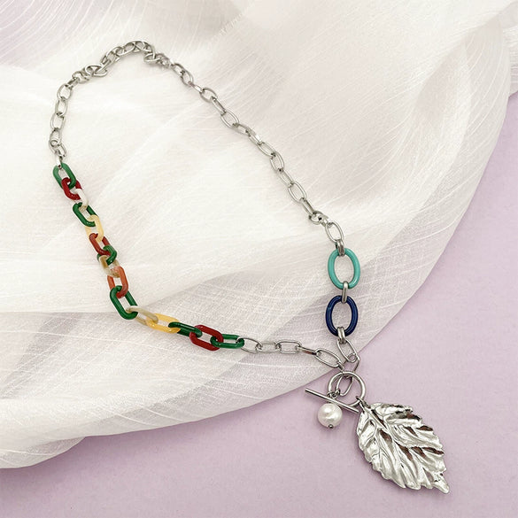 Jewelry Gold Plated Acrylic Stitching Leaf Bone Chain Necklace And Bracelet Electroplating