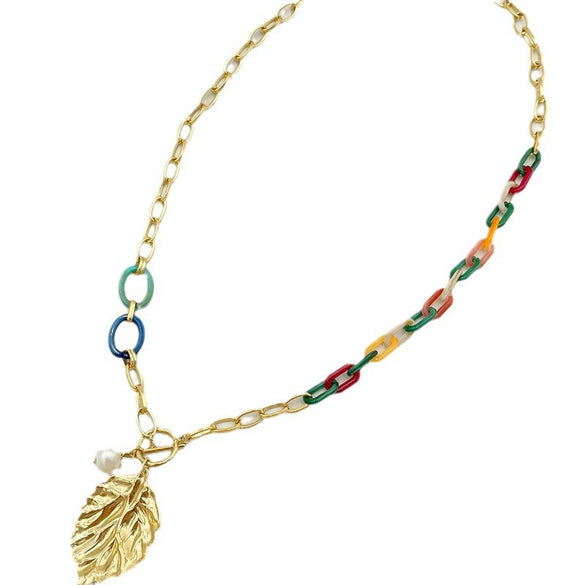 Jewelry Gold Plated Acrylic Stitching Leaf Bone Chain Necklace And Bracelet Electroplating