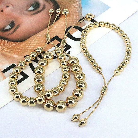 Jewelry Gold Plated Geometric Round Beads Hip Hop Bracelet For Women