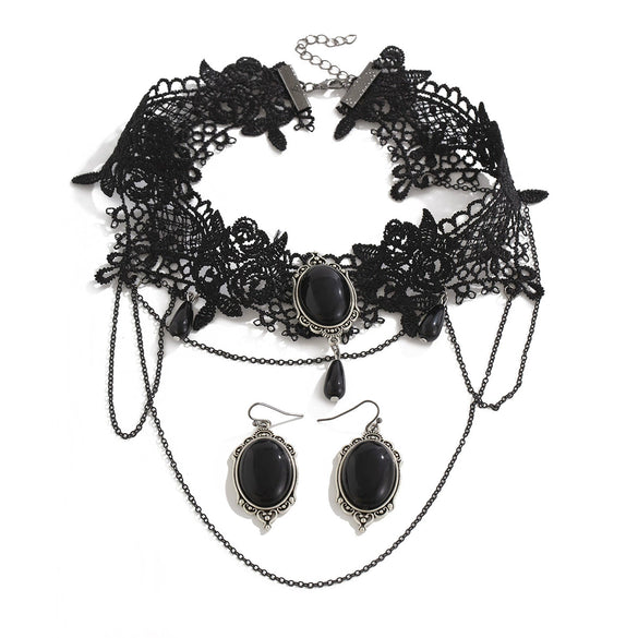Jewelry Gothic Dark Style Geometric Lace Alloy Electroplated Necklace For Women