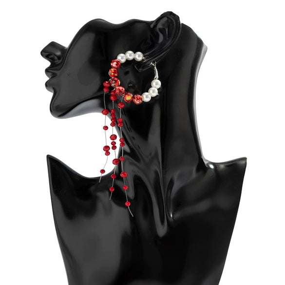 Jewelry Gothic Imitation Pearl Crystal Tassel Geometric Handmade Blood Drops Long Earrings For Women