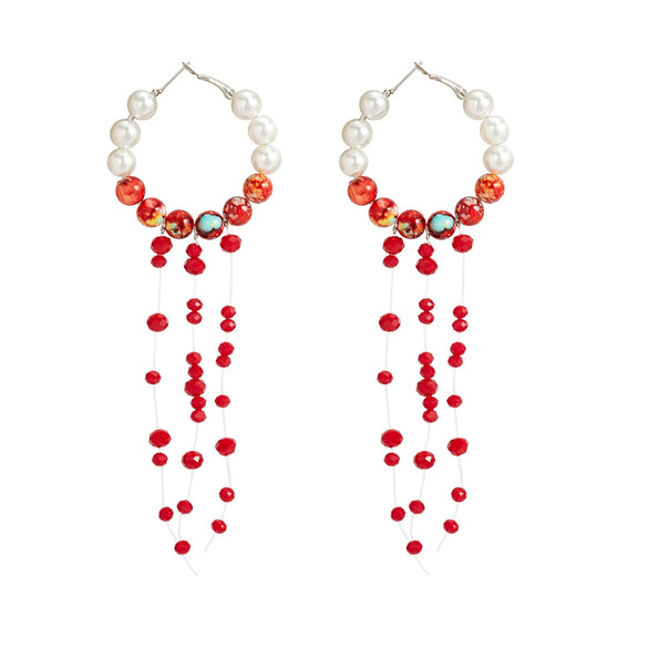 Jewelry Gothic Imitation Pearl Crystal Tassel Geometric Handmade Blood Drops Long Earrings For Women