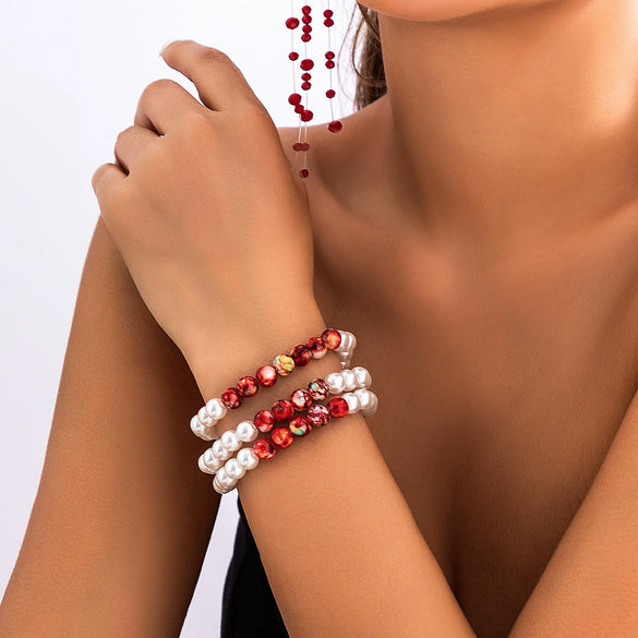 Jewelry Gothic Imitation Pearl Necklace Choker Handmade Geometric Blood Drops Tassel