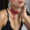 Jewelry Gothic Imitation Pearl Necklace Choker Handmade Geometric Blood Drops Tassel