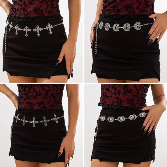 Jewelry Gothic Spider Web Alloy Body Chain Waist Chain Retro Carved Sunflower