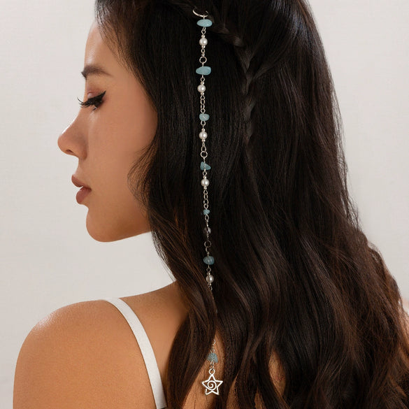 Jewelry Hair Accessories Alloy Electroplating Simple Joker Style Color Gravel Braided Hair Tassel Hair Band Headdress
