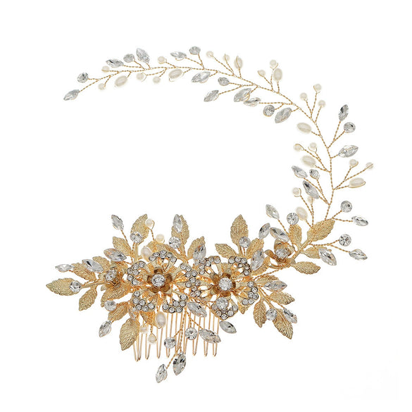 Jewelry Hair Comb Pearl Hollow Flower Retro Handmade Women's