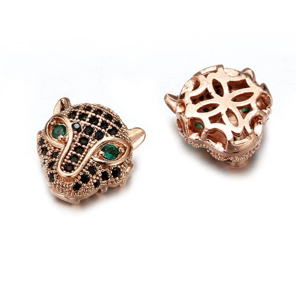 Jewelry Handmade Copper Inlaid Zirconium Leopard Head Round Hole Loose Beads Pendant Accessories Electroplated
