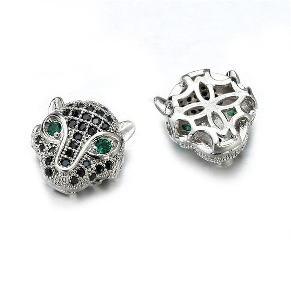 Jewelry Handmade Copper Inlaid Zirconium Leopard Head Round Hole Loose Beads Pendant Accessories Electroplated