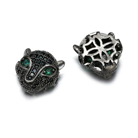 Jewelry Handmade Copper Inlaid Zirconium Leopard Head Round Hole Loose Beads Pendant Accessories Electroplated