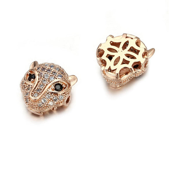 Jewelry Handmade Copper Inlaid Zirconium Leopard Head Round Hole Loose Beads Pendant Accessories Electroplated