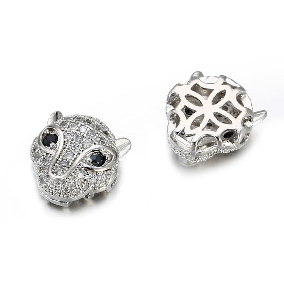 Jewelry Handmade Copper Inlaid Zirconium Leopard Head Round Hole Loose Beads Pendant Accessories Electroplated