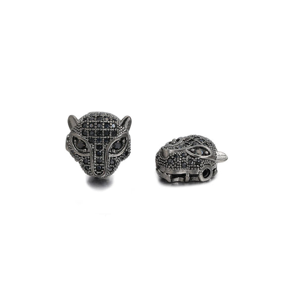 Jewelry Handmade Copper Inlaid Zirconium Leopard Head Round Hole Loose Beads Pendant Accessories Electroplated