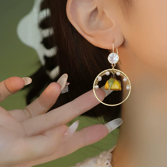 Jewelry Handmade Natural Pearl Flower Earrings Bohemian Style