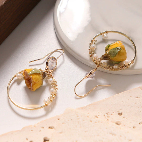 Jewelry Handmade Natural Pearl Flower Earrings Bohemian Style