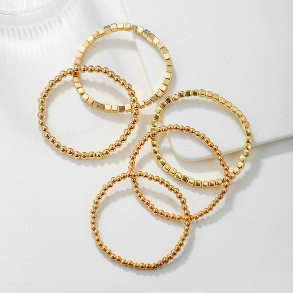 Jewelry Handmade Round And Square Bead Bracelet Geometric Style For Women
