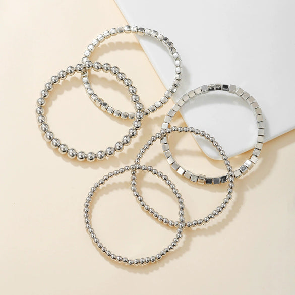 Jewelry Handmade Round And Square Bead Bracelet Geometric Style For Women