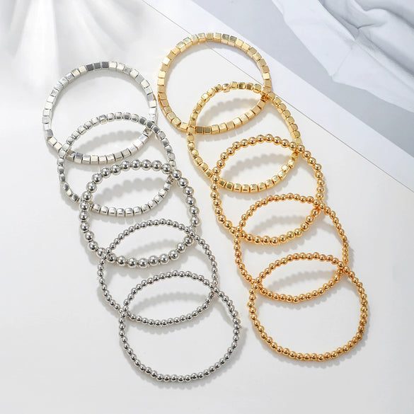 Jewelry Handmade Round And Square Bead Bracelet Geometric Style For Women