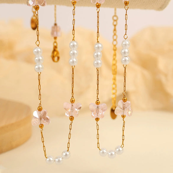 Jewelry Handmade 316L Stainless Steel Pearl Chain With Animals Pattern Electroplated For Women