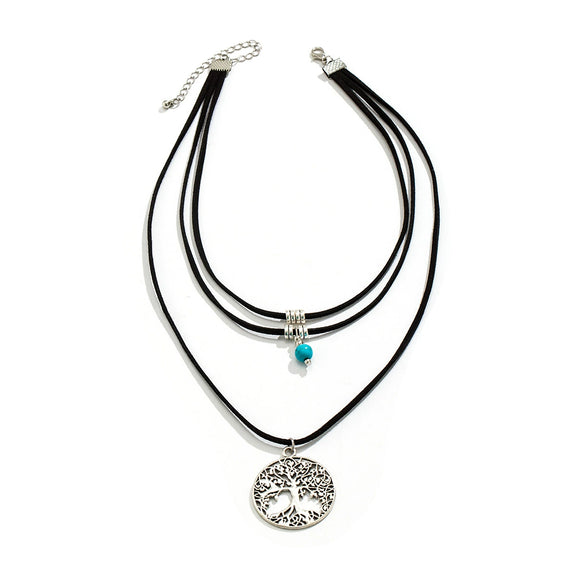 Jewelry Harajuku Punk Retro Style Tree Of Life Alloy Ochain Necklace With Geometric Pattern And Electroplating