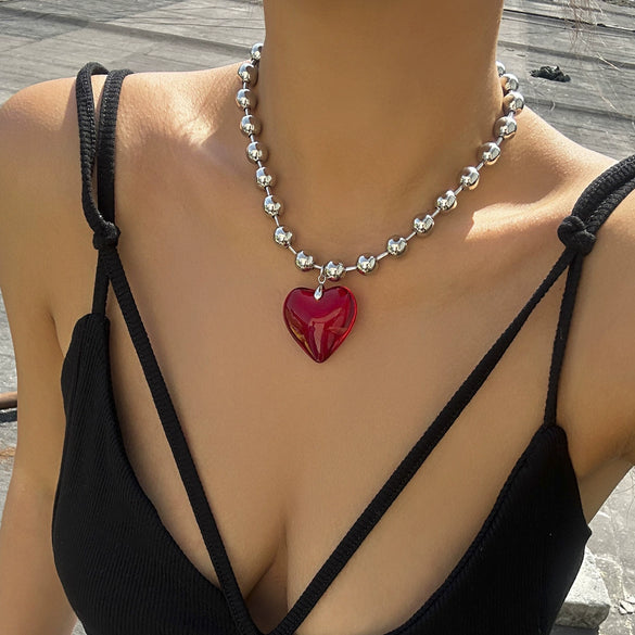 Jewelry Heart Shaped Clavicle Chain Flannel Ccb Iron Chain Electroplating For Women
