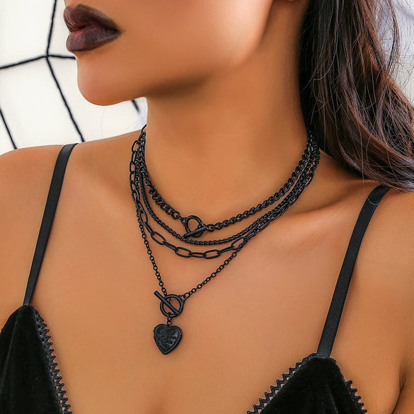 Jewelry Hip Hop Beaded Necklace Zinc Alloy Heart Geometric Electroplating For Women