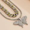 Jewelry Hip Hop Luminous Oil Dropping Cuban Chain Necklace With Butterfly Pendant Alloy Rhinestone Electroplating Geometric Style