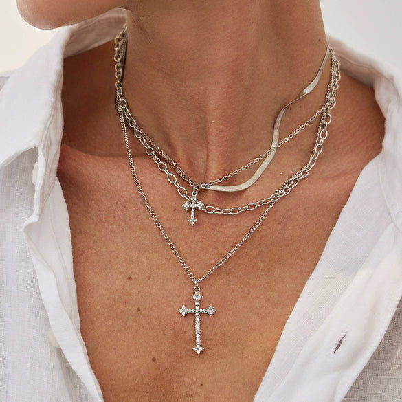 Jewelry Hip Hop Multilayer Cross Pendant Clavicle Chain Alloy Iron Copper Electroplating Geometric Style