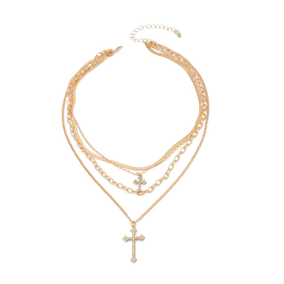 Jewelry Hip Hop Multilayer Cross Pendant Clavicle Chain Alloy Iron Copper Electroplating Geometric Style