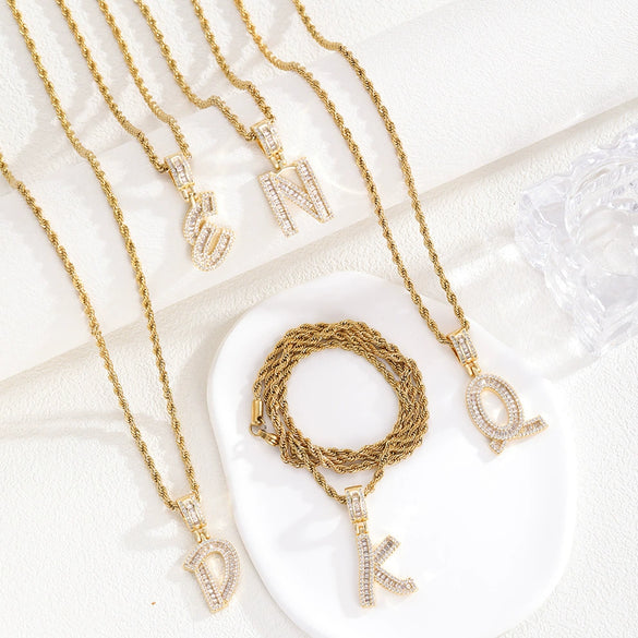 Jewelry Hip Hop Pendant Copper Micropaved Zircon Letters Numbers Text Necklace