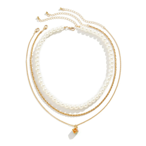 Jewelry Hip Hop Retro Geometric Multi Layer Pearl Alloy Necklace With Dice Pendant And Electroplating For Men